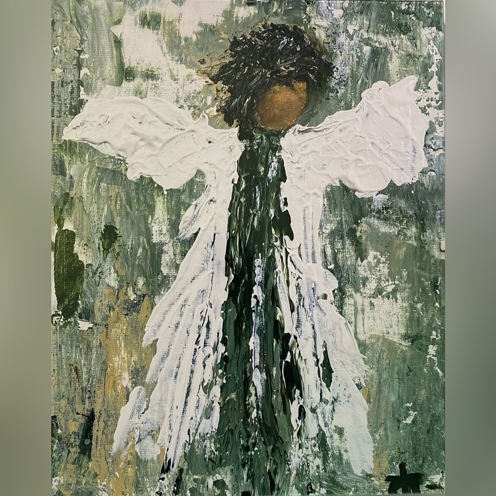 Abstract Angel Wall Art Print Framed-Greens and White made from my original art.